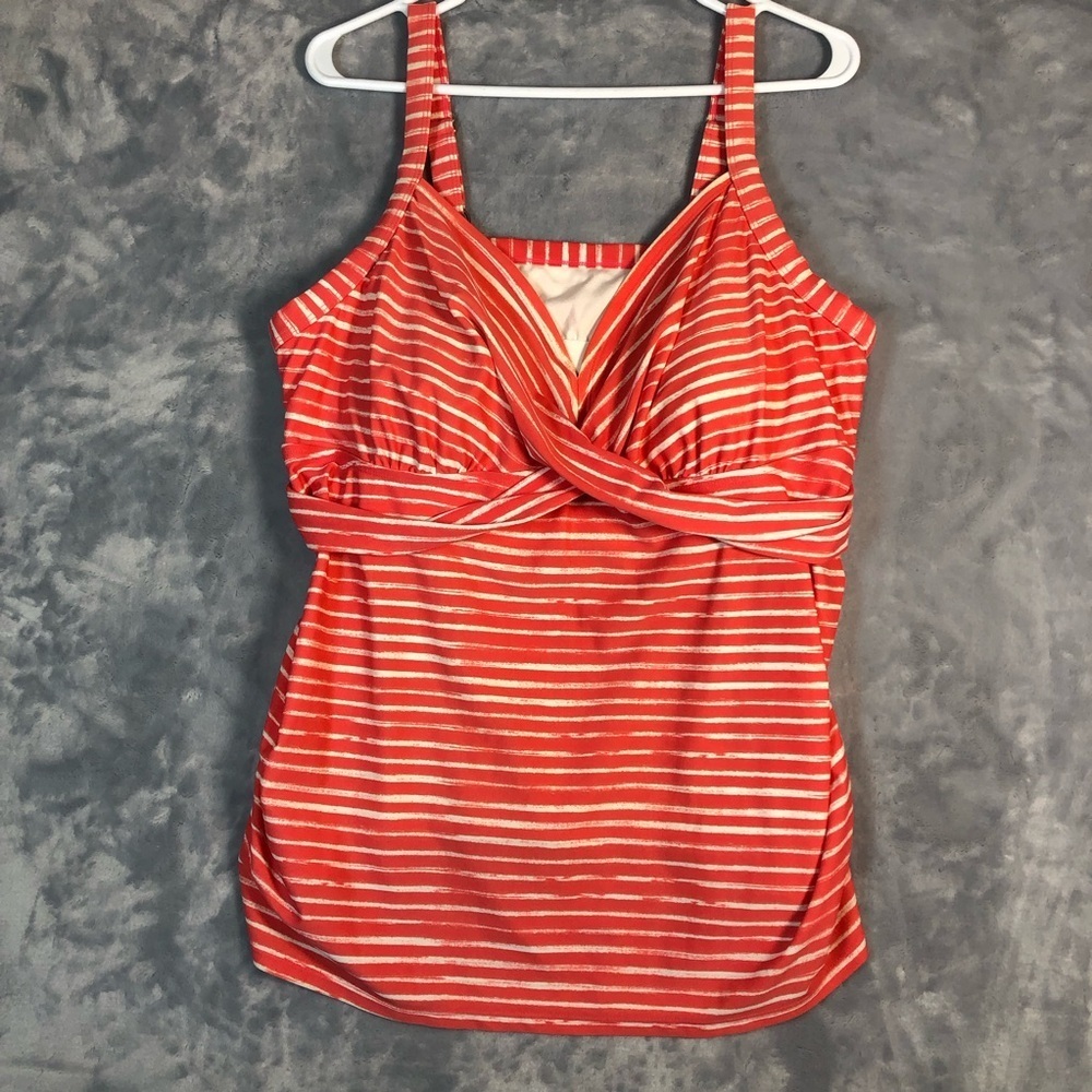 Ava-Viv Women's Tankini Swimsuit Top Orange/White Size 20W - Picture 2 of 5